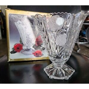 Anna Hutte Bleikristall Clear & Frost Lead Crystal Vase Germany 8" Fan Vase Box